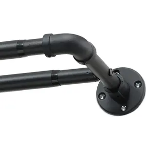 Double Track Curtain Rod Set, Industrial Grade 1 Inch Curtains Rods Adjustable Sunlight Blocking Extendable Ringed for Indoor Outdoor Use Telescopic Curtain Rod
