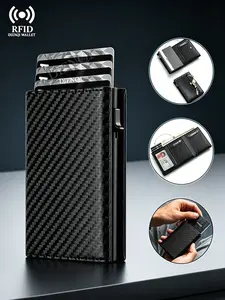 Slim Carbon Fiber Rfid Card Wallet, Automatic Pop-Up Credit Card Holder, Credit Card Organizer, Rfid Card Slots, Rfid Theft Proof, Anti-Theft Anti-Scan Card Case for Men, Secure and Stylish Design