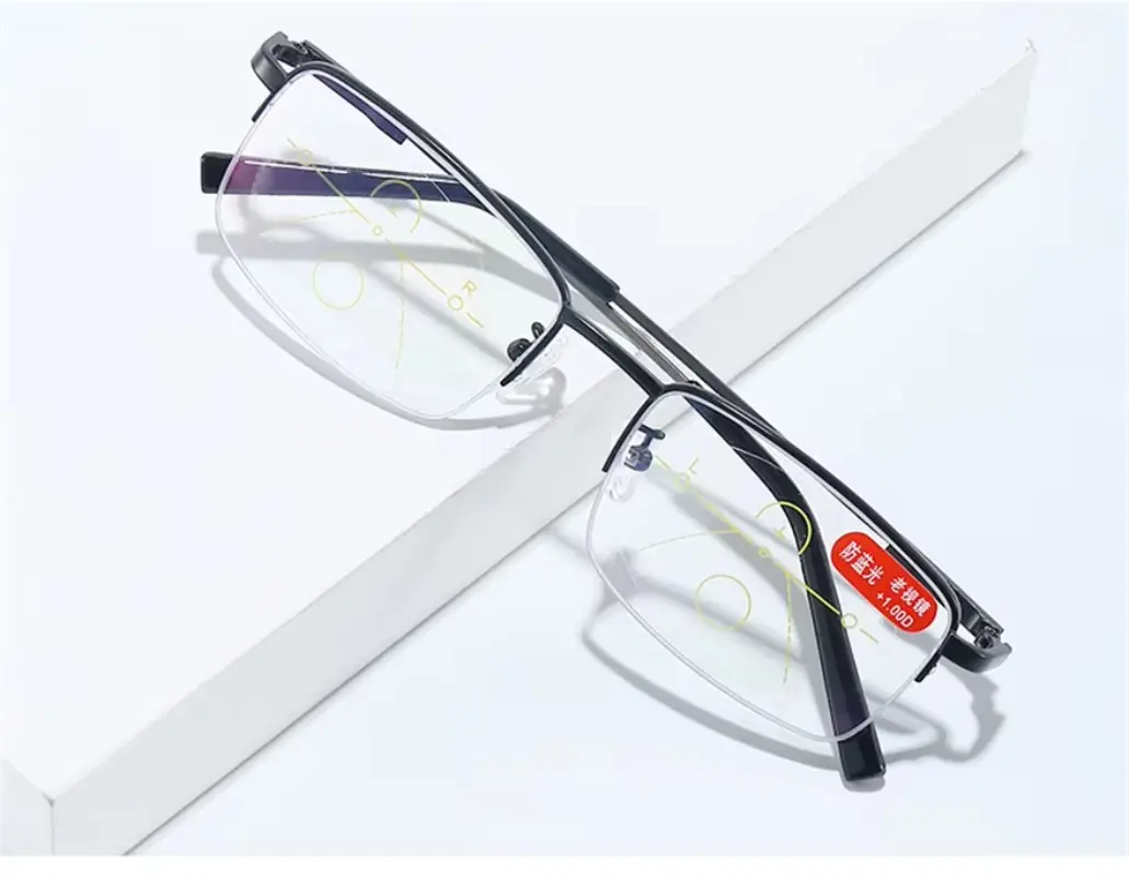 Unisex Semi-Rimless Eyeglasses, Durable Lightweight Titanium Memory Frame, Blue Light Blocking Optical Lens for Presbyopic Vision Support (Sports Eyewear Accessory)