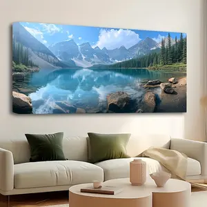 1 piece framed canvas painting, Colorado wall painting, Snow Mountain and Moran Lake National Park, landscape modern art work, oil painting, canvas print, living room home decor painting