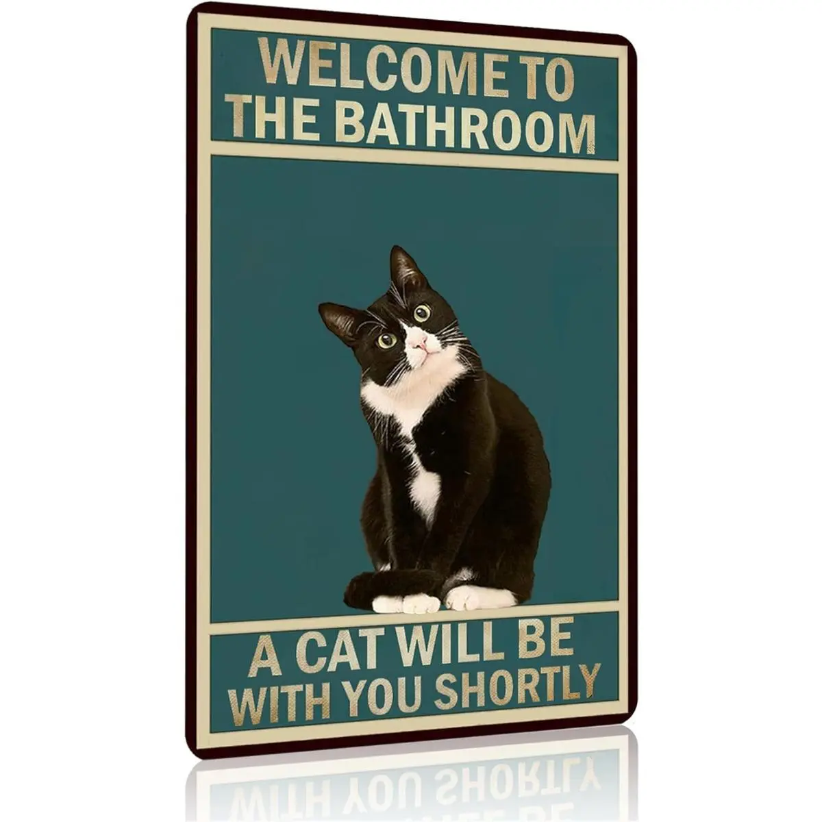 8x12 in Farmhouse Tin Tuxedo Cat Bathroom Wall Sign, Vintage Retro Funny Decor Plaque, Rustic Kitty Restroom Accent for Home, Cat Lover Novelty Gift