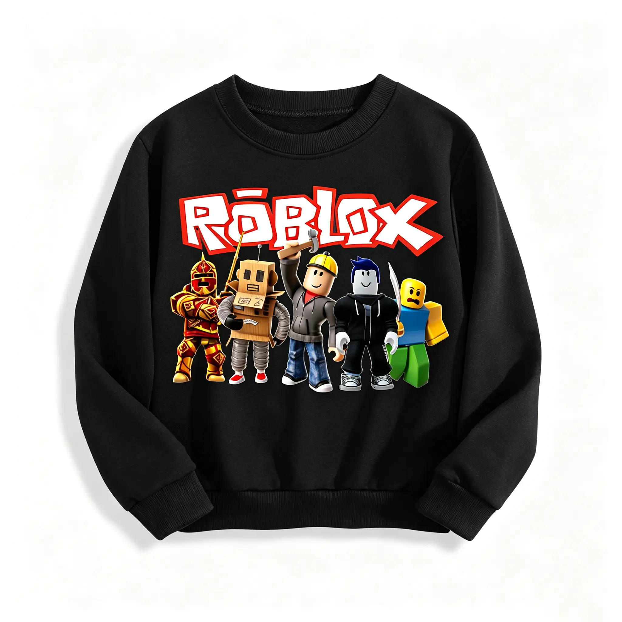Boys Roblox Graphic Crew Neck Sweatshirt, Cartoon Game Character Long Sleeve Pullover Top For Daily Casual Wear