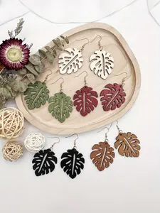 Boho Style Wooden Earrings Set, Colorful Leaf Design Dangle Earrings, Simple Bohemian Jewelry for Autumn Winter Holidays