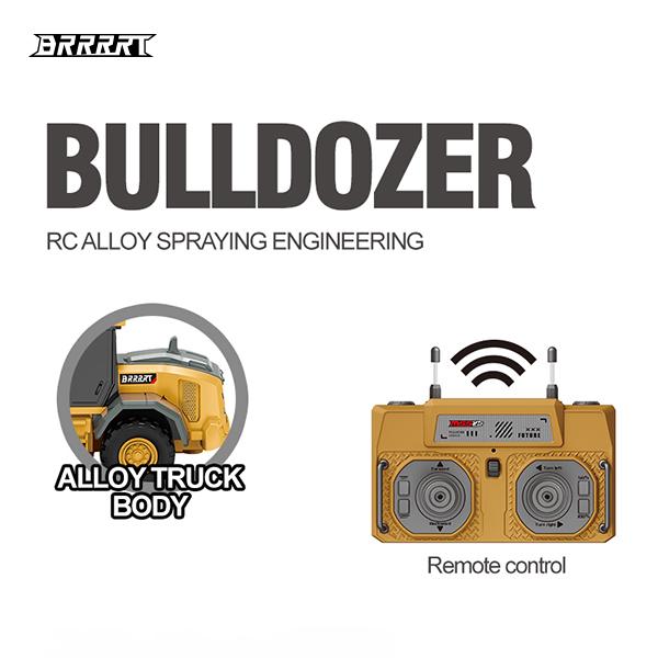 BRRRRT 1/64 Mini Bulldozer Toy, Remote Control Bulldozer, 8 CH Full Proportion Construction Vehicles with Metal Sounds, RC Toys for Kid Boys and Girls Age 3+