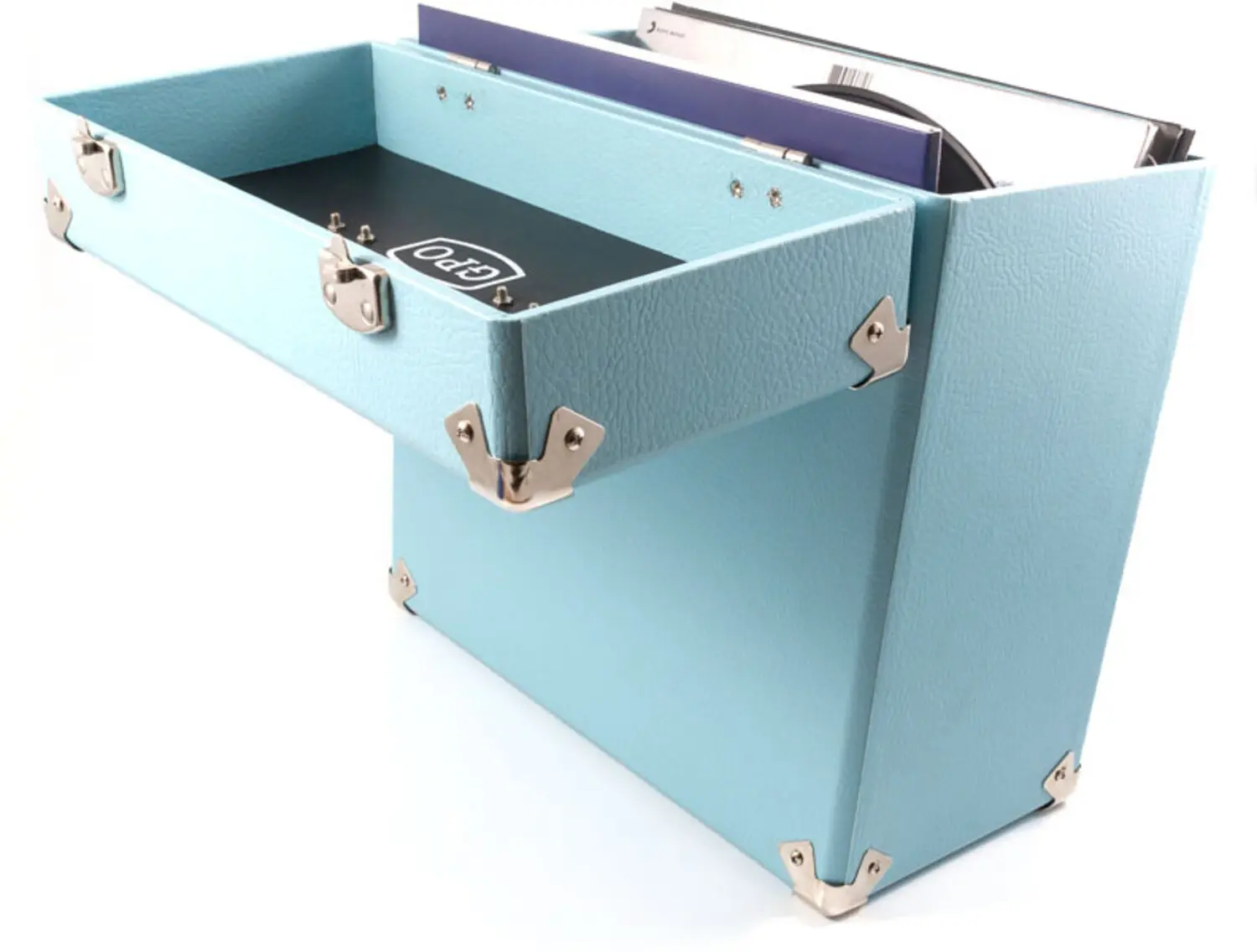 GPO Retro SWB18BLU 12" Lightweight Vinyl Holder, 35-Count Record Storage Box with Removable Cover & Lid - Blue [Home Organizer Vinyl Accessories]