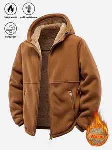 Men's Winter Sherpa Fleece Lined Warm Thick Windproof Hooded Jacket Coat, Microfiber Fabric, Full Zip Closure, Suitable for Outdoor ActivitiesGift