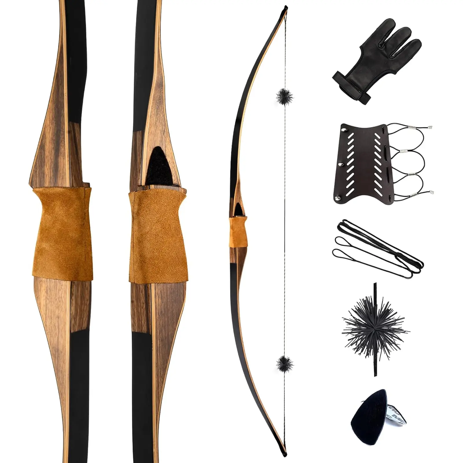 Deerseeker Archery 64" Traditional Bow Set Hunting Longbow Reflex Deflex One-Piece Longbow Kit Laminated Bamboo Core Limbs Right Hand/Left Hand for Adults Bow Shooting 25-85lbs