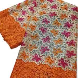 Orange & Pink Floral Lace for Clothes Embroidered Fabric with Vibrant Colors and Detailed Stitching for Fashion Accessories