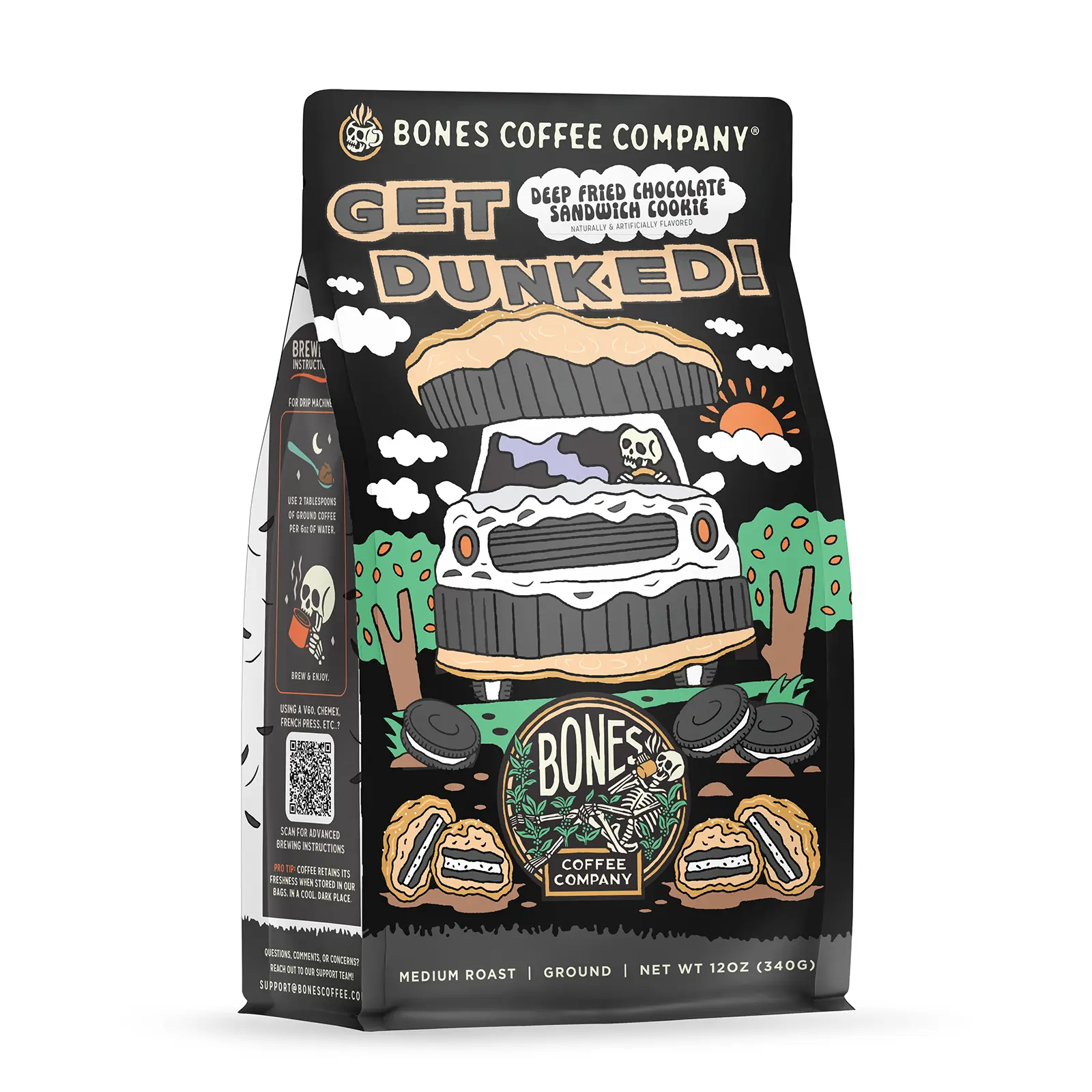 Bones Coffee Company Get Dunked! 12oz Deep Fried Chocolate Cookie & Vanilla Cream Coffee Blend Bones Coffee Company Get Dunked! 12oz Deep Fried Chocolate Cookie & Vanilla Cream Coffee Blend