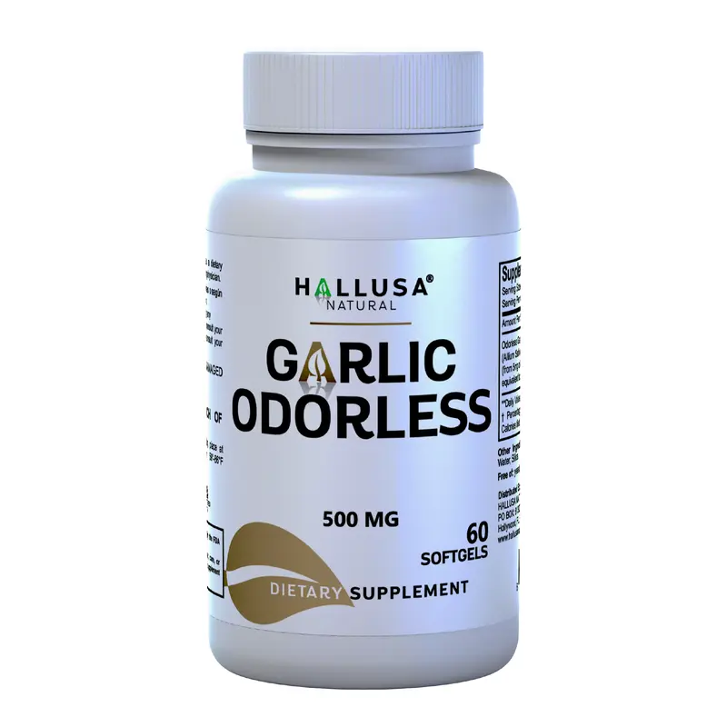 HALLUSA NATURAL Odorless Edible Garlic Extract Capsules (500 MG, 60 Count) - US-Made Clean Organic Gluten-Free Sugar-Free Healthy Softgels, Adult Dietary Supplement for Heart & Cardio Support
