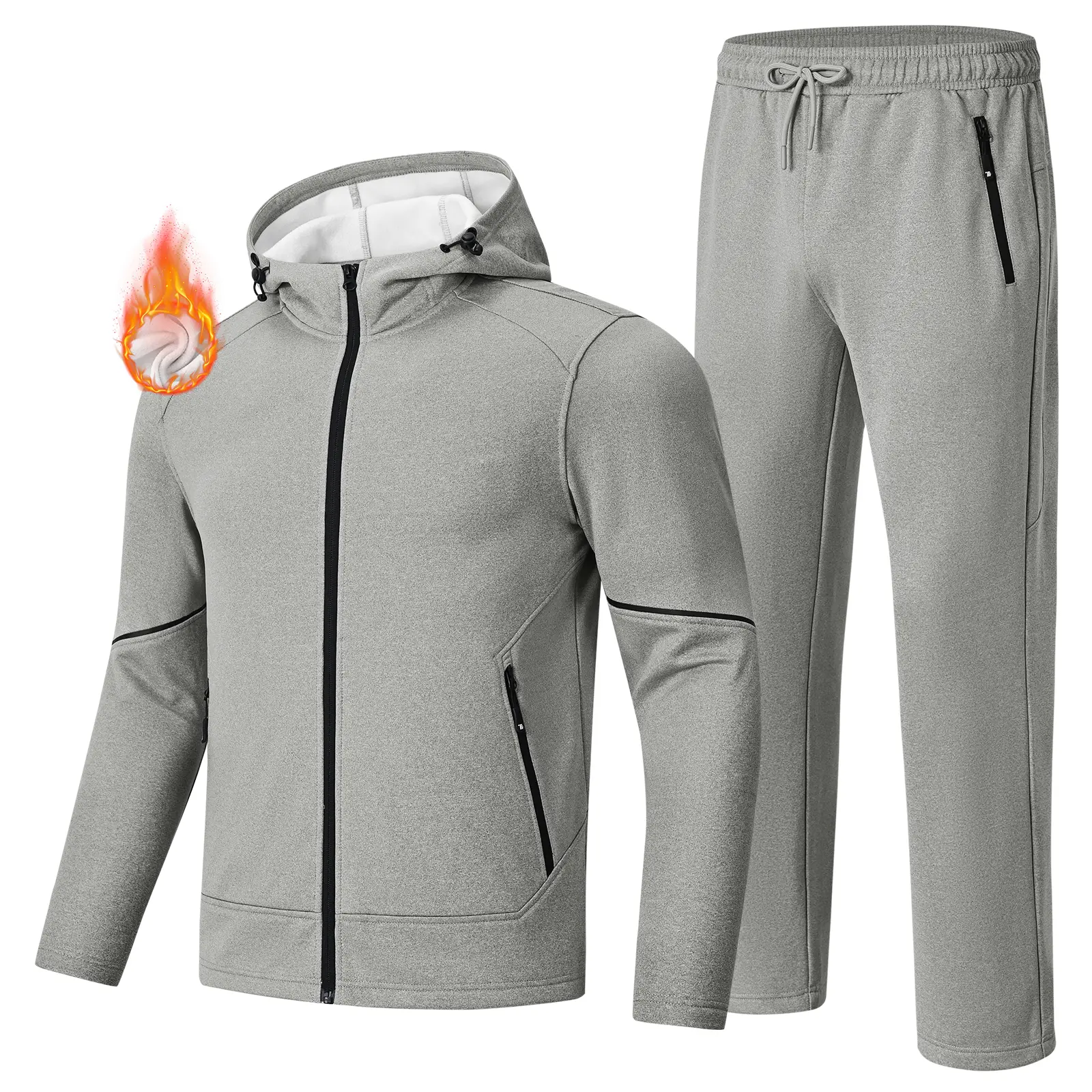 YSENTO Men's Fleece Track Sweat Suit 2 Piece Set Hooded Winter Warm Up Jogging Tracksuit Sweatsuit Sets
