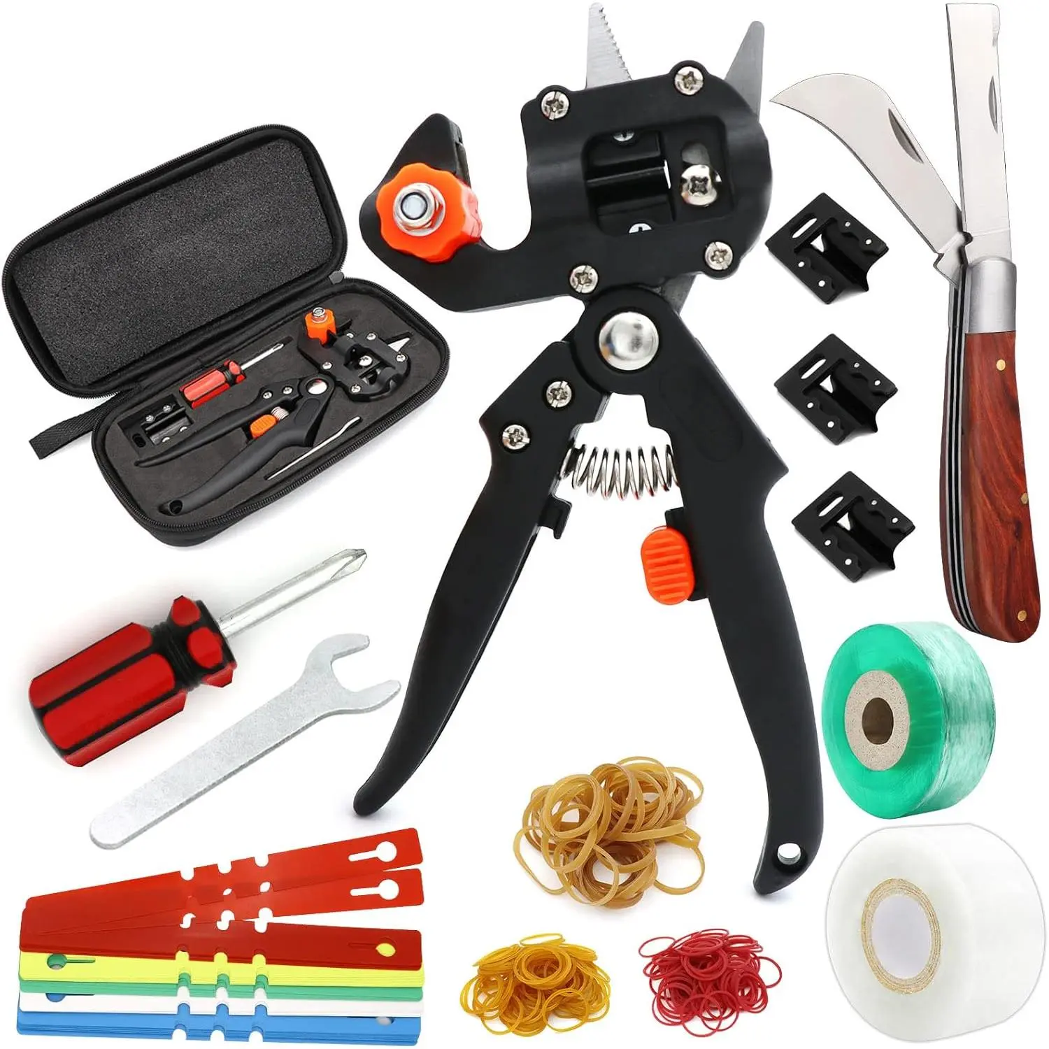 1 Set Plant Grafting Tool Kit - 2-in-1 Pruning Screwdriver Tool with Replaceable Blades, Grafting Tapes, Rubber Bands, Labels for Fruit Tree, Branch, Vine Cutting (Durable Sports & Outdoor Protective Gear Accessory), Durability