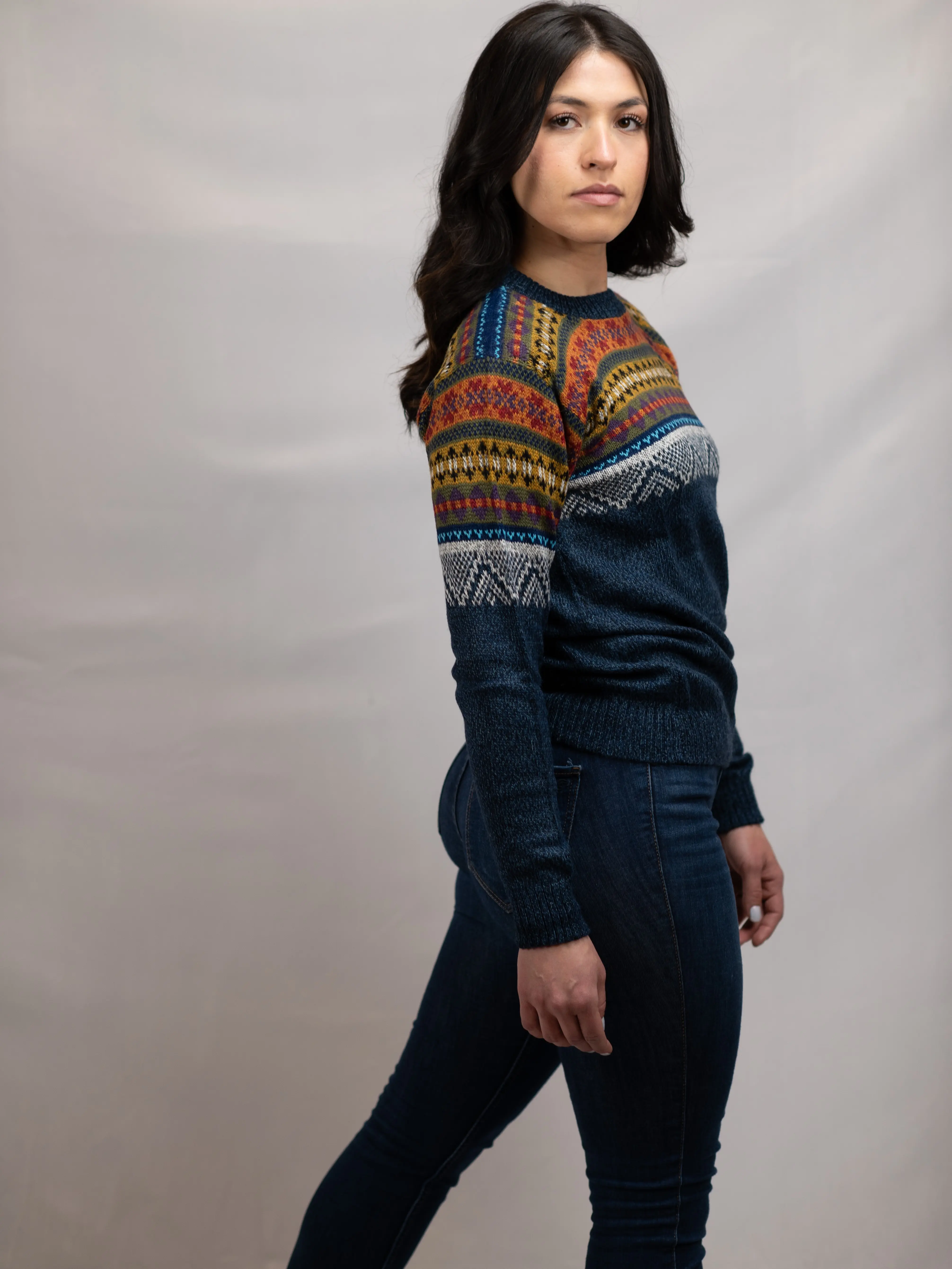 Handmade Alpaca Wool Sweater: Women Chalan Blue Sweater, Woven Pullover, Baby Alpaca Wool, Breathable, Premiun Wool