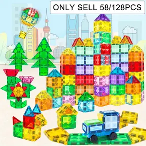 Magnetic STEM Construction Set Building Blocks Toy Set, 58/128pcs Magnetic Tiles with Car, Creative Assembly, Perfect Gift for Boys & Girls Birthday Festival School Season