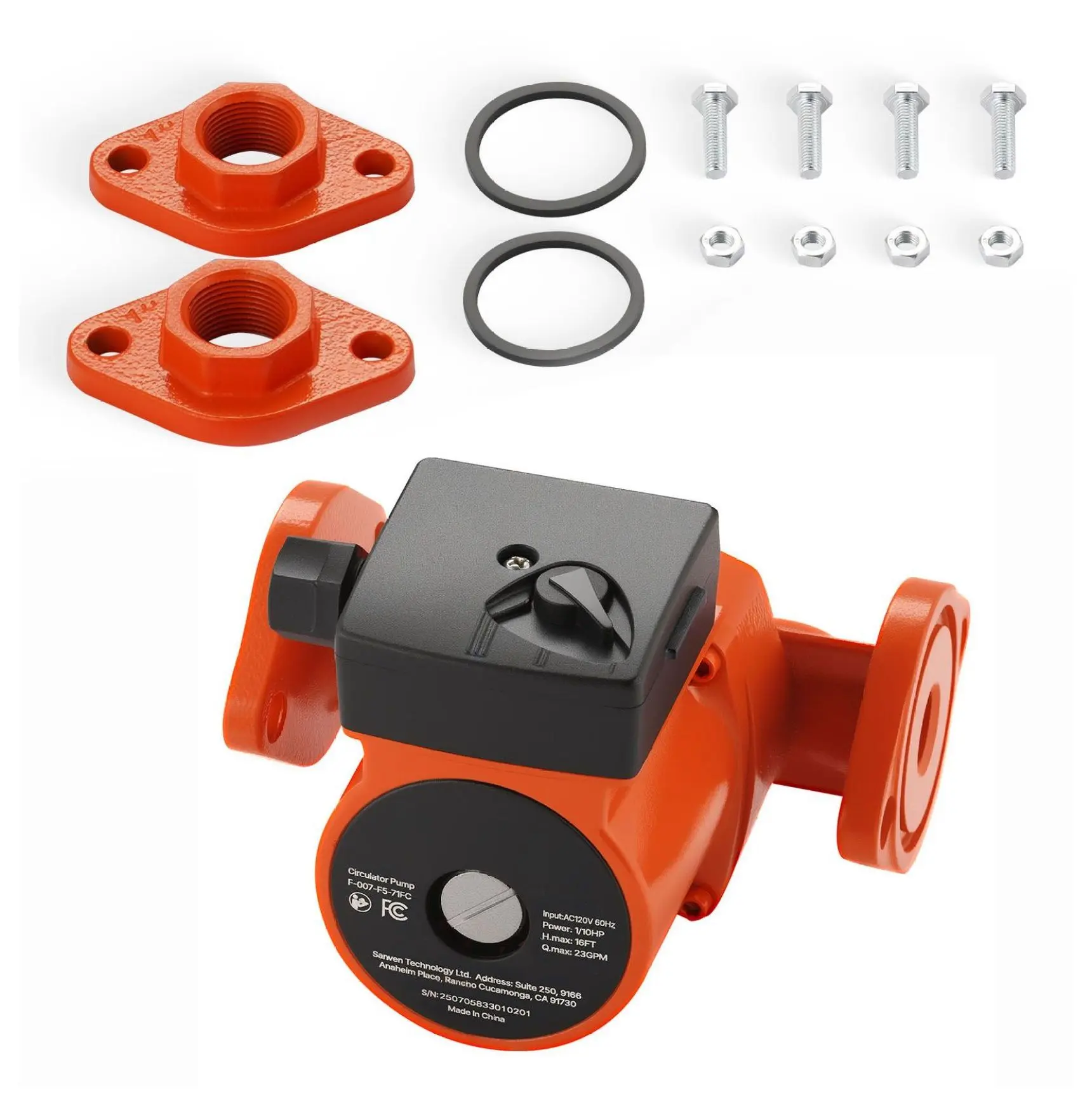 Cast Iron Circulator Pump 23 GPM 120V,  Water Recirculation Pump, 1 Inch Flange, 3 Speed, Quiet Heating Pump for Home Radiant Floor Heating Default