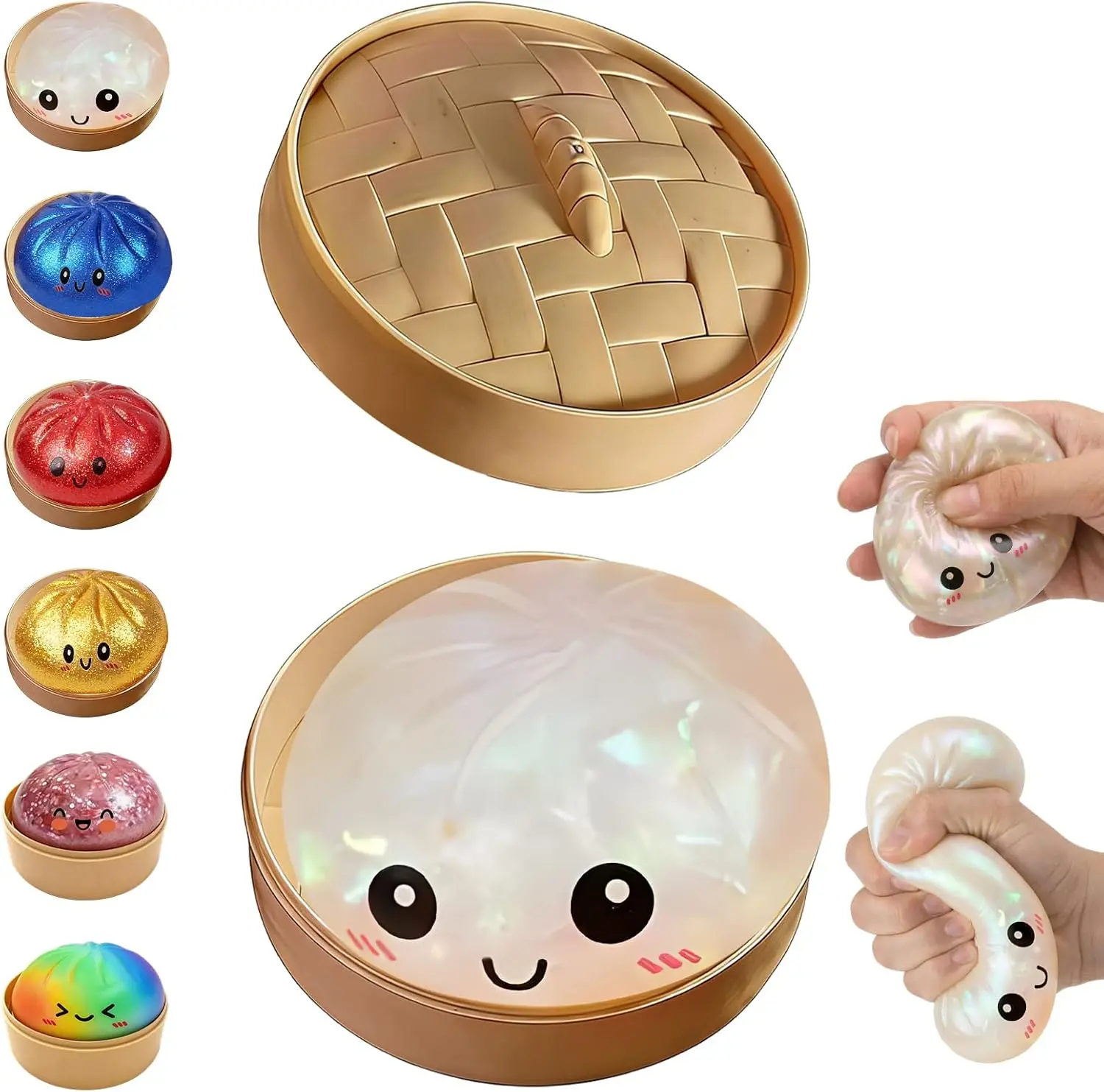Glitter Dumpling, Glitter Dumpling with Box, 9 Color Options Dumplings Toy for Stress Relief (White)