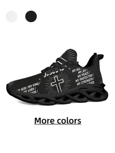 Unisex Dark Sacred Ode Cross Motto Trendy Commuter Sneakers, Skin-Friendly Mesh, High Elastic Shock-Absorbing Sole, Slip Resistant Sneakers, Anti-Slip, Stable & Foot-Friendly, for Daily Commute, Outdoor & Casual Wear