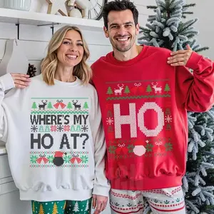 Funny Couples Christmas Sweatshirt, Where’s My Ho At & Ho Ugly Christmas Sweaters , Xmas Matching Shirt , Matching Husband Wife Christmas Party - LORA ATCHER