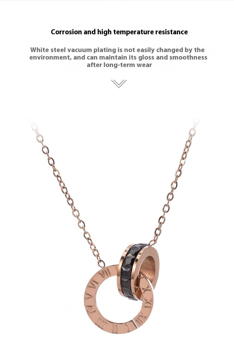 Roman Numeral Ring Diamond Titanium Steel Necklace Women's