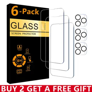 3Pcs Tempered Glass Screen Protector+3Pcs Camera Lens Protectors for iPhone 17 Pro Max Plus 16 15 14 13 12 11, 9H HD Tempered Glass Film, Anti-Scratch