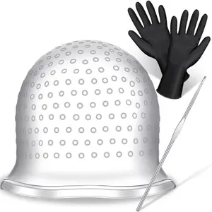 Silicone Highlight Cap Set with Hooks & Gloves, Reusable Hair Dye Accessories, Salon Home Hair Coloring Kit, Professional Beauty Tools