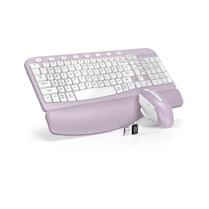SABLUTE MA12 Ergonomic Wireless Keyboard & Mouse Set, Wave Keys, Leather Palm Rest, Silent, 8 Hotkeys, USB-A/Type-C, 2.4G (Non-Bluetooth), Keyboard And Mouse Wireless Ergonomic, Set With Keyboard tiktokshopbacktoschool