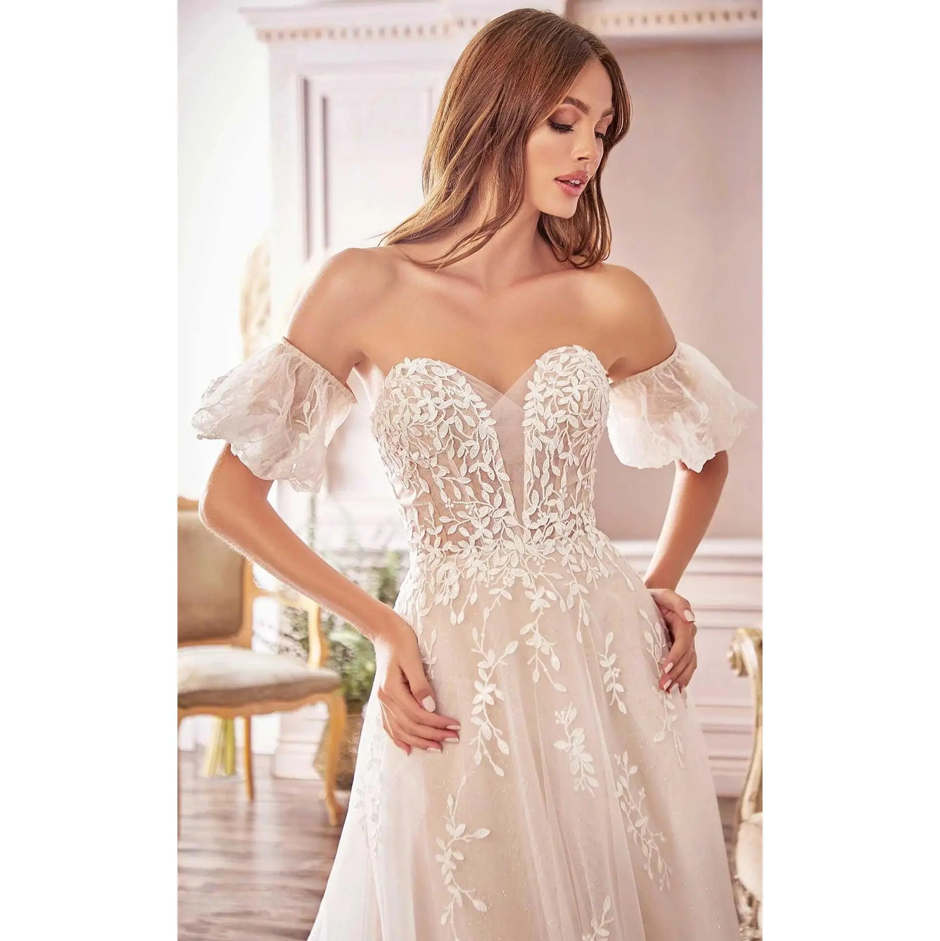 edwardian style lace wedding dress Edwardian Lace Tulle Tiered Sheer Wedding Dress main image 1