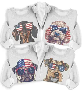 Vintage USA Dog Sweatshirt Retro 4th of July Dog Pullovers Patriotic Pug French Bulldog Shepherd Sweater Flag Sunglasses Dachshund Lab Bulldog Top Unisex Casual Crewneck