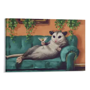 Opossum Lounging with Martini Rolled Poster  Funny Maximalist Art  Dopamine Decor  Sarcastic Animal Wall Art humor artwork