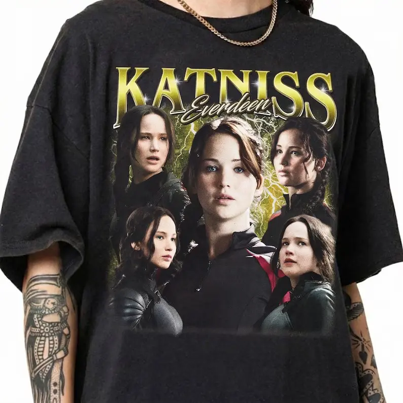 Vintage Katniss Everdeen T-Shirt, 90s Bootleg Style Katniss Shirt, The Hunger Games Fan Tee, Retro Movie Graphic Tee, Gift for Women and Men