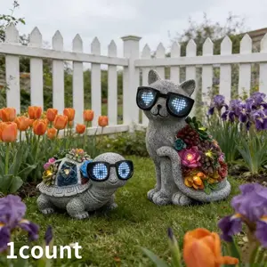 Solar Powered LED Cat Turtle Statue Light, Glowing Sunglasses Design, Outdoor Garden Villa Lawn Decor, Creative Ambiance Lamp, Garden Accessories