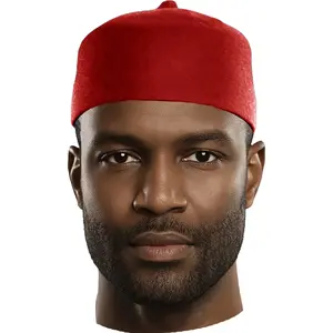 Red Wool Fez Hat for Men – Soft Felt Igbo Cap | Traditional African Hat Kufi - DPH259