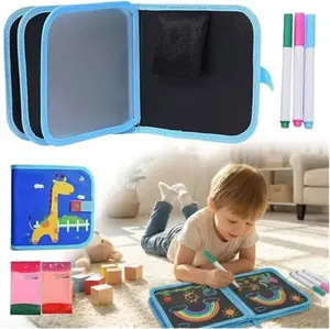 Kids Reusable Doodle Drawing Book with Magic Pens – Montessori Educational Travel Toy(6 pages)
