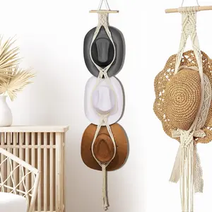 Macrame Hat Hangers Boho Hat Rack for Wall Western Cowboy Hanging Organizer for Door Wall Room Bedroom