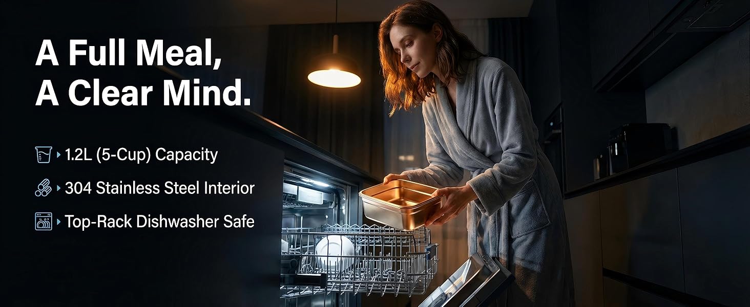 RUDAP Cordless Electric Lunch Box, 24000mAh Rechargeable 1.2L Portable Food Warmer with 5 Heating Modes, Auto Temperature Control, Heated Lunch Box – Perfect for Truck, Office, or Outdoor Worksite