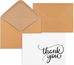 34 PCS Baby Shower Thank You Cards With Envelopes 3.5”x5”, Blank Dark White Thank You Notes With Envelopes Set, Brown Paper Envelopes and Stickers Wedding Thank You Cards With Envelopes