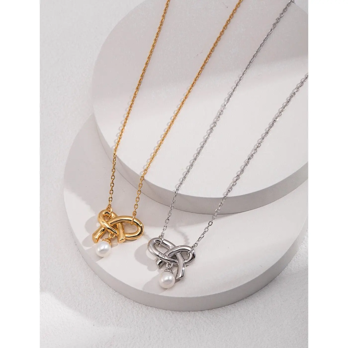 Love Bow Charm With Dainty Floating Pearl Necklace