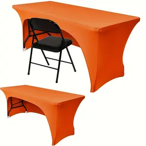 Rectangular Full-Wrap Table Cover, Polyester Elastic Washable Wrinkle-Resistant Fitted Protector, Indoor Outdoor Use, Banquets Parties Events