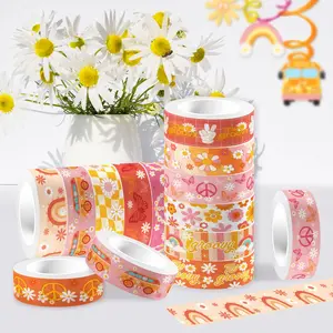 12pcs Hippie School Bus Transparent Roll Self-Adhesive Washi Tape for DIY Journaling Scrapbook Decoration