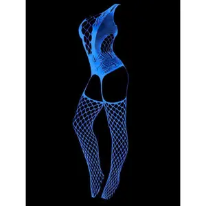 1pc Glow in the Dark Fishnet Bodysuit for Women - High Elasticity Luminous Lingerie with Cut-Out Details, Sexy Valentine's Day Gift, Music Festival & Role Play Outfit, Hand Wash Only, Intimate Apparel | Unique Bodysuit | Comfortable Fit