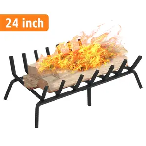 24 Inch Fireplace Log Holder Fire Pit Grate Heavy Duty Solid Steel 3/4" Bar Wood Stove Holder Wrought Iron Firewood Burning Rack Holder for Outdoor Indoor Chimney Hearth Kindling Tool