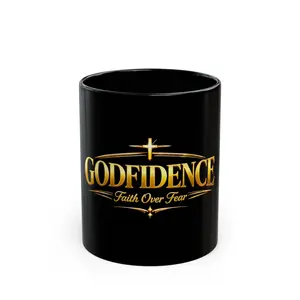 Godfidence Black Mug Faith Over Fear Christian Coffee Mug Inspirational Religious Gift Ceramic Cup 11oz 15oz