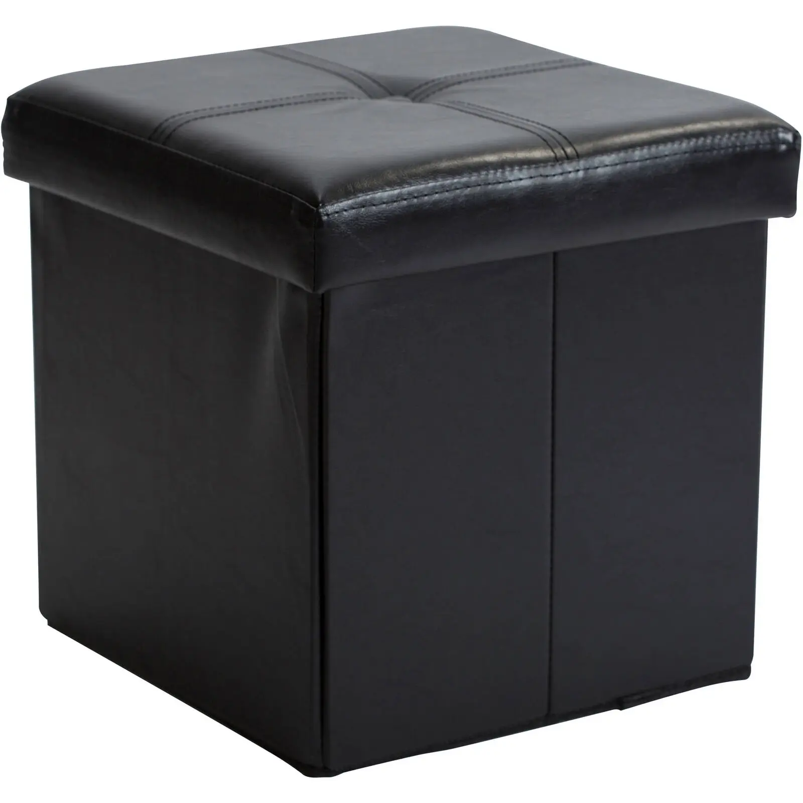 Leather Folding Storage Ottoman Cube in Black