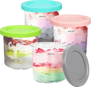 Creami Pints and Lids for Ninja - 2 Pack 16oz Ice Cream Containers with Airtight Lids, Compatible with NC299AMZ & NC300s Series Creami Ice Cream Maker - BPA-Free, Dishwasher Safe, Leak-Proof