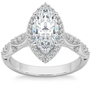 2 1/4Ct Marquise Halo Nature Inspired Lab Grown Diamond Engagement Ring 14k Gold