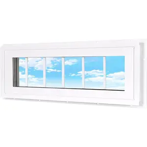 Vinyl Transom Household Window, 10" x 36" Double Pane Fixed Window with Grids and Tempered Glass for House, Garage (White)