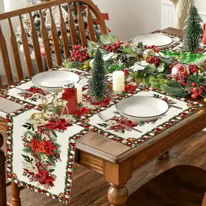 Christmas Tablecloth Set, 5-Piece Holiday Dining Decor, Washable Napkins & Placemats, Festive Kitchen Accessories, Home Decoration Essentials