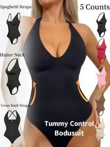 Women's Solid Color Open Bust Design Shapewear Bodysuit, Casual Comfortable Breathable Butt Lifter Shaper, Ladies Shapewear for All Seasons, Womenswear, High Compression Bodysuits, Women's Seamless Shapewear