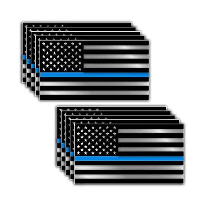 Pack of 10 Thin Blue Line American Flag Decals for Cars and Trucks - High-Quality Vinyl