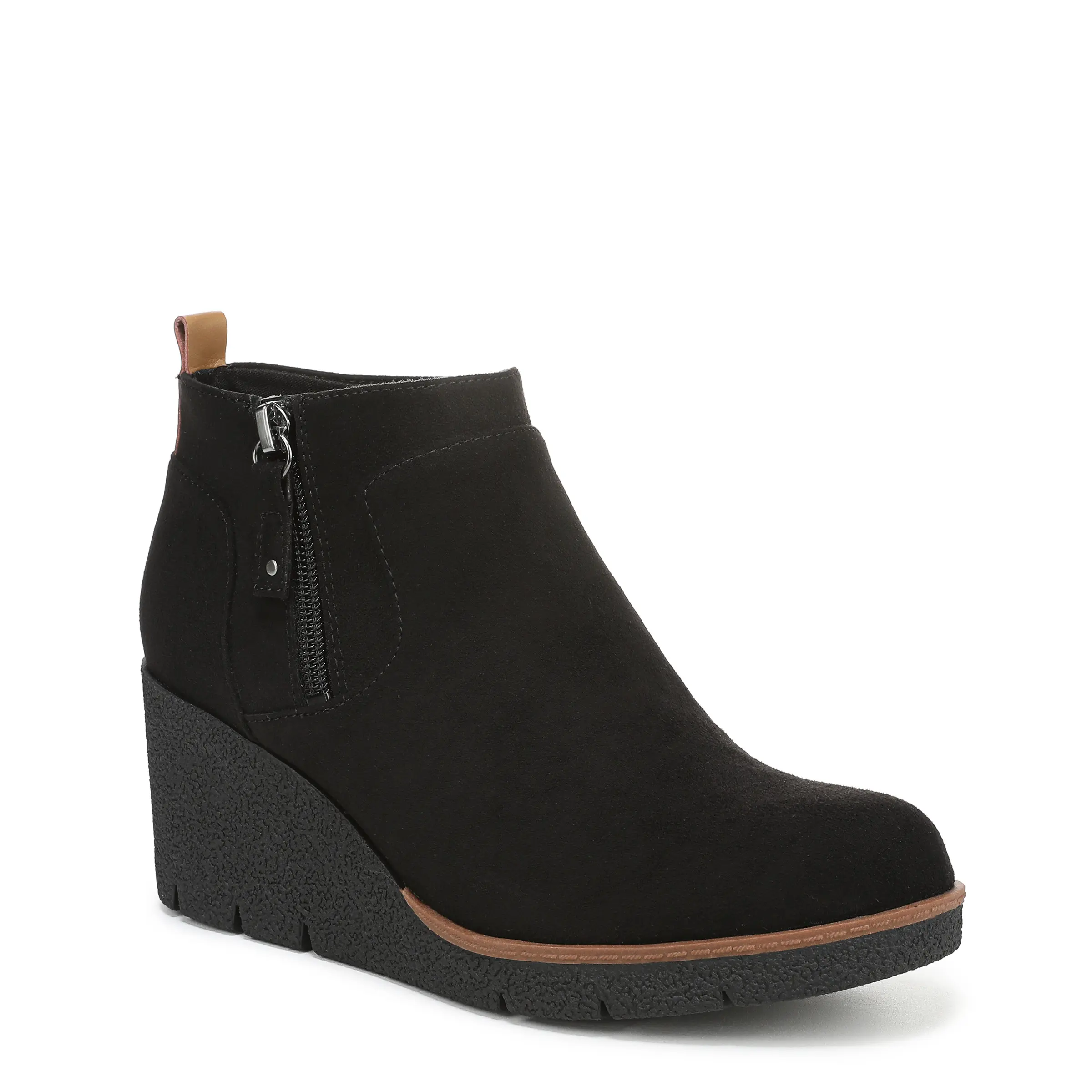 Dr. Scholl's Shoes Women's Bianca Statement Wedge Bootie, Faux Leather Slip-On with Easy Zip-On & Cushioned Arch Support